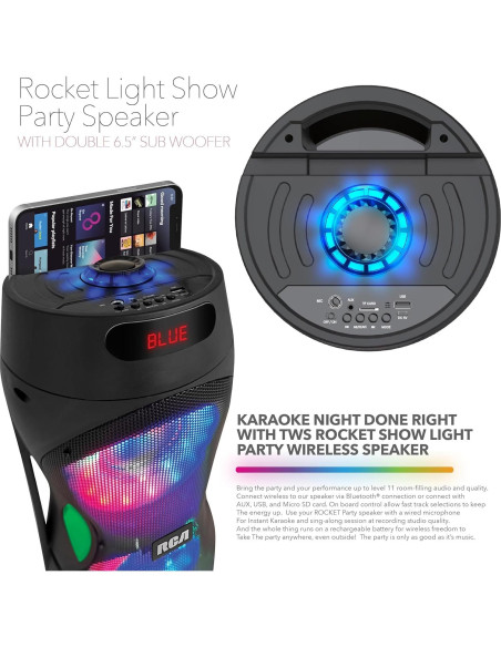 Altavoz Bluetooth RCA Disco 206 RGB, 2 Subwoofers 16.5cm Altavoz Bluetooth RCA Disco 206 RGB, 2 Subwoofers 16.5cm