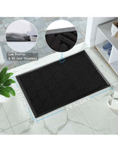 Felpudo Yimobra 43x75 cm Antideslizante Impermeable Negro