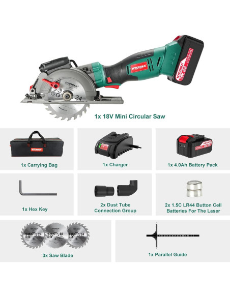 Sierra Circular Inalámbrica HYCHIKA 18V 4.0Ah 3500RPM 125mm Sierra Circular Inalámbrica HYCHIKA 18V 4.0Ah 3500RPM 125mm