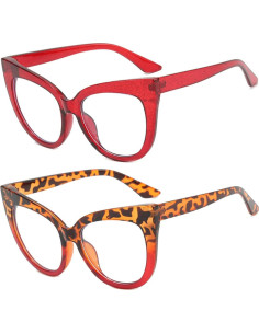 Gafas de lectura Cat Eye Mincl 2 Paquetes Rojo y Leopardo 2