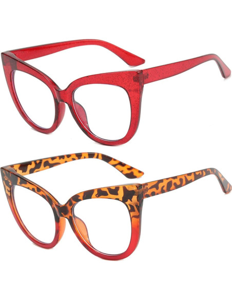 Gafas de lectura Cat Eye Mincl 2 Paquetes Rojo y Leopardo Gafas de lectura Cat Eye Mincl 2 Paquetes Rojo y Leopardo