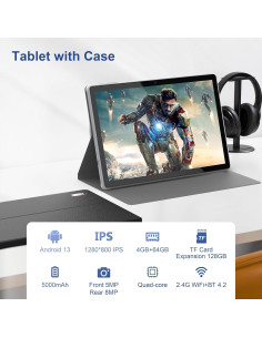 Tableta BYYBUO 10.1" Android 13 4GB RAM 64GB Funda 2