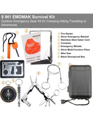 Kit de Supervivencia EMDMAK 6 en 1 para Camping y Emergencias