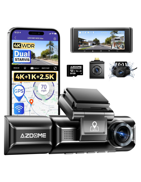 Cámara Dash AZDOME M550 Max 4K Triple 3 Canales GPS WiFi Cámara Dash AZDOME M550 Max 4K Triple 3 Canales GPS WiFi