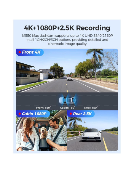 Cámara Dash AZDOME M550 Max 4K Triple 3 Canales GPS WiFi Cámara Dash AZDOME M550 Max 4K Triple 3 Canales GPS WiFi