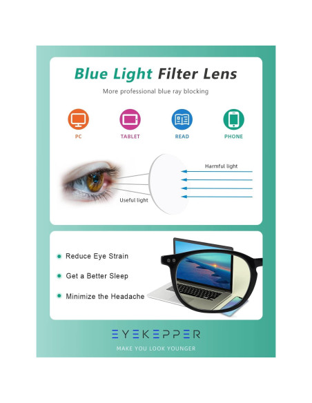 Gafas de lectura Eyekepper bloqueadoras luz azul 2.0x Gafas de lectura Eyekepper bloqueadoras luz azul 2.0x
