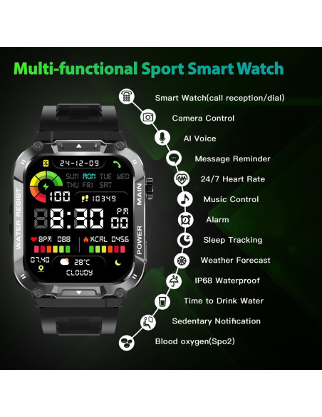 Reloj Inteligente Militar Nihemin Negro 100+ Modos Fitness Reloj Inteligente Militar Nihemin Negro 100+ Modos Fitness