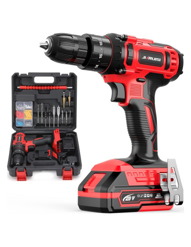 Taladro Inalámbrico JIARUISI 20V con 72 Accesorios y Luz LED