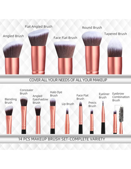 Juego de Brochas de Maquillaje BS-MALL 14 Pcs Rosa Dorado Juego de Brochas de Maquillaje BS-MALL 14 Pcs Rosa Dorado