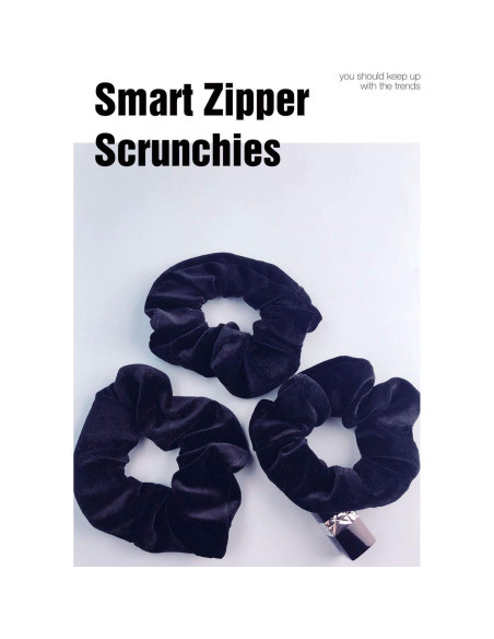 Scrunchies con Zipper SUNEBOIZ 3PCS Terciopelo Negro Scrunchies con Zipper SUNEBOIZ 3PCS Terciopelo Negro