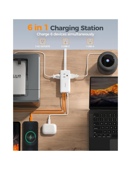 Estación de Carga USB TESSAN 30W, 6 en 1, Compacta Estación de Carga USB TESSAN 30W, 6 en 1, Compacta