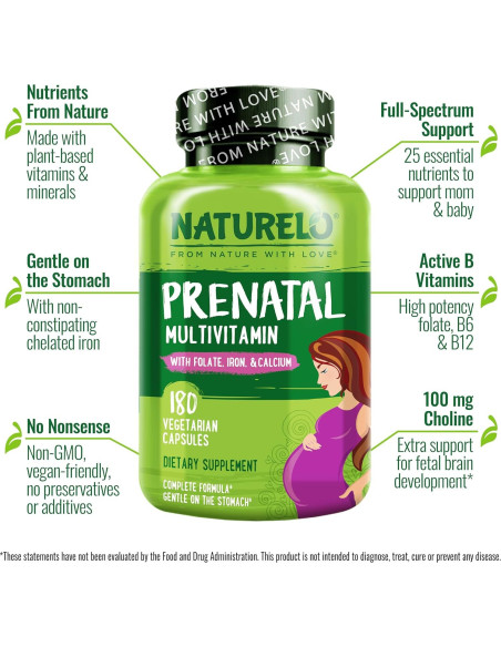 Multivitamina Prenatal NATURELO 180 Cápsulas Veganas con Hierro Multivitamina Prenatal NATURELO 180 Cápsulas Veganas con Hierro