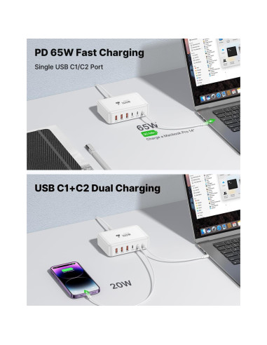 Cargador Rápido USB C 100W Aioen 6 Puertos Blanco