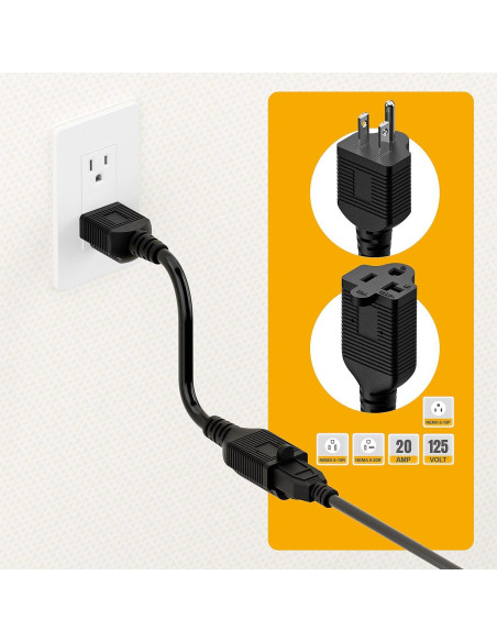 Adaptador de Enchufe AC 15A a 20A Plugrand 32cm Negro Adaptador de Enchufe AC 15A a 20A Plugrand 32cm Negro