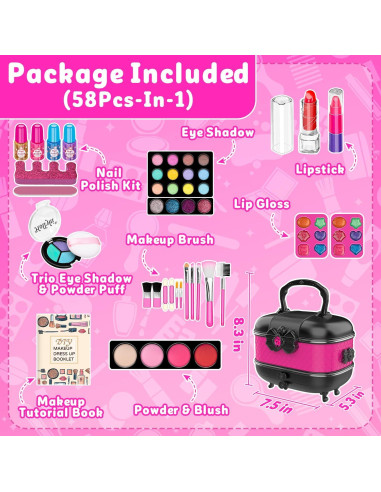 Kit de Maquillaje para Niñas Hollyhi 58 Piezas Rosa