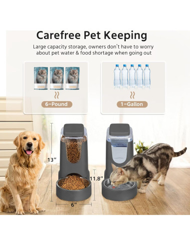Comederos Automáticos para Gatos WyfKyd 2 en 1 Acero Inoxidable