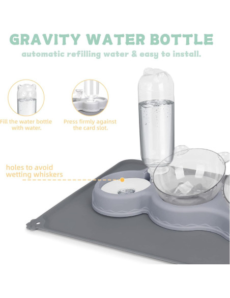 Cuencos Triples para Gatos YECERCAN con Botella Automática Cuencos Triples para Gatos YECERCAN con Botella Automática