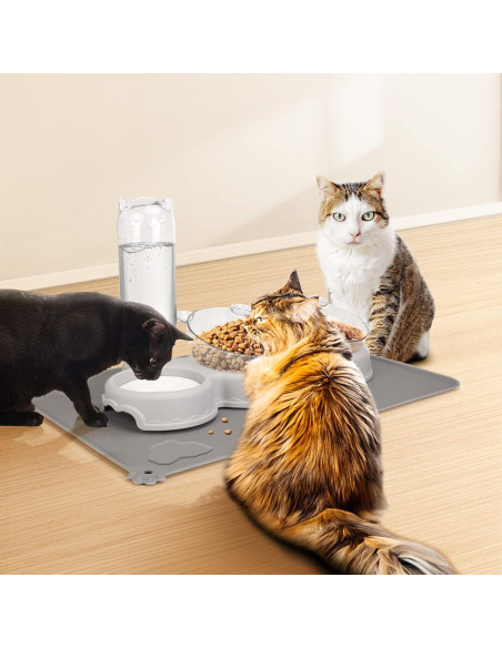 Cuencos Triples para Gatos YECERCAN con Botella Automática Cuencos Triples para Gatos YECERCAN con Botella Automática