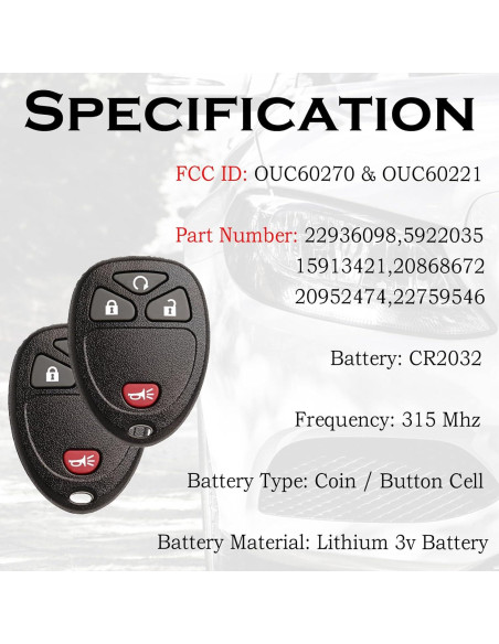 Control Remoto Entrada Sin Llave SUPALAND para Chevy 2007-2019 Control Remoto Entrada Sin Llave SUPALAND para Chevy 2007-2019