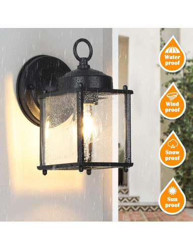 Lámpara de Pared Exterior MATAMEYE Negra con Vidrio Bevelado