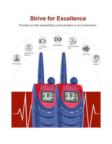 Walkie Talkies Recargables QNIGLO 2 Paquete 22 Canales