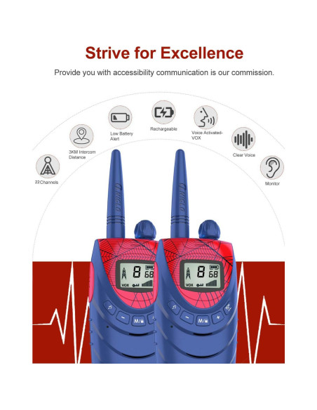 Walkie Talkies Recargables QNIGLO 2 Paquete 22 Canales Walkie Talkies Recargables QNIGLO 2 Paquete 22 Canales
