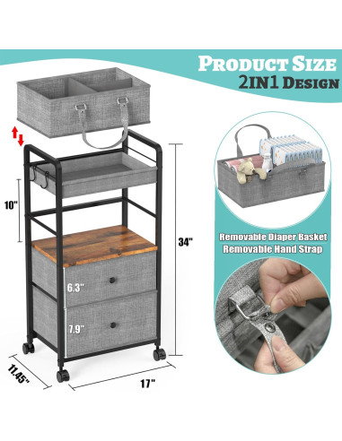 Carro Organizador de Pañales GLISWAM 4 Niveles Móvil con Cajones
