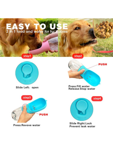 Botella de Agua para Perros Avelora 300ml Azul 2 en 1
