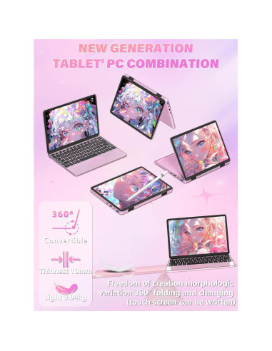 Laptop Convertible Svikou HL110YP 11" Táctil 16GB 512GB Rosa