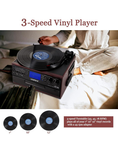 Tocadiscos LoopTone TR-19PCD 10 en 1 Bluetooth 3 Velocidades