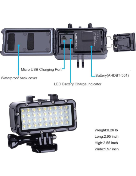 Luz de Buceo LED Suptig Impermeable 147ft para GoPro Luz de Buceo LED Suptig Impermeable 147ft para GoPro