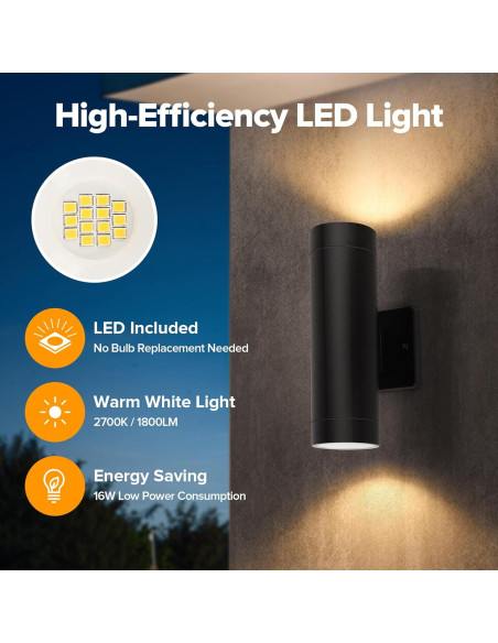 Aplique de Pared Exterior LUTEC LED 16W 2700K Negro Mate Aplique de Pared Exterior LUTEC LED 16W 2700K Negro Mate