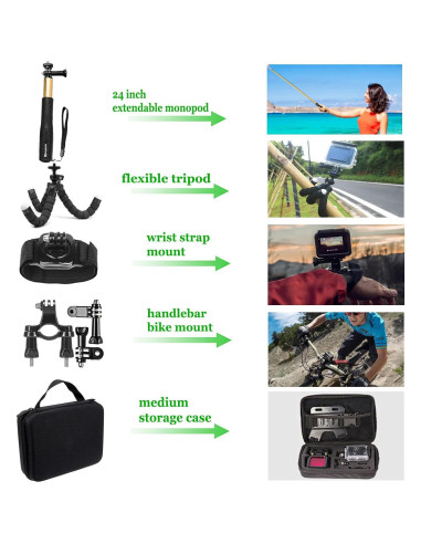 Kit Accesorios GoPro Hero 12/11/10/9 + Estuche Impermeable