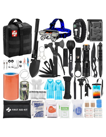 Kit de Supervivencia 142 en 1 GPUSFAK con Primeros Auxilios Negro Kit de Supervivencia 142 en 1 GPUSFAK con Primeros Auxilios Negro