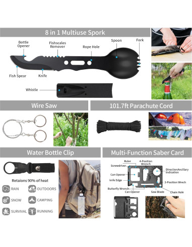 Kit de Supervivencia 142 en 1 GPUSFAK con Primeros Auxilios Negro