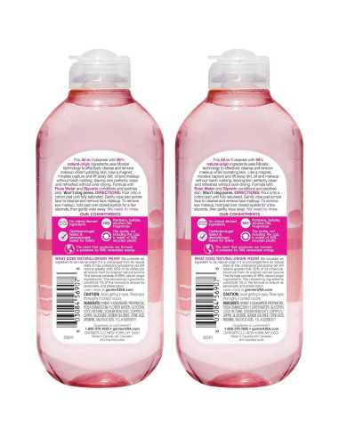 Agua Micelar Garnier Rosa 400ml Hidratante Vegano 2 Pzs