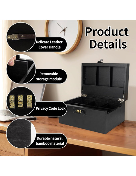 Caja de Almacenamiento WodGod de Bambú con Cerradura 25x17x11.9cm Caja de Almacenamiento WodGod de Bambú con Cerradura 25x17x11.9cm