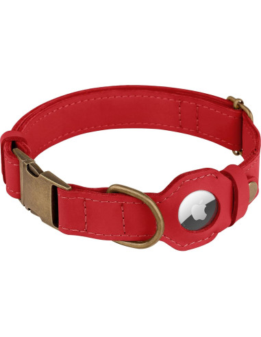 Collar para Perro Budkas de Cuero con Soporte AirTag Rojo XS
