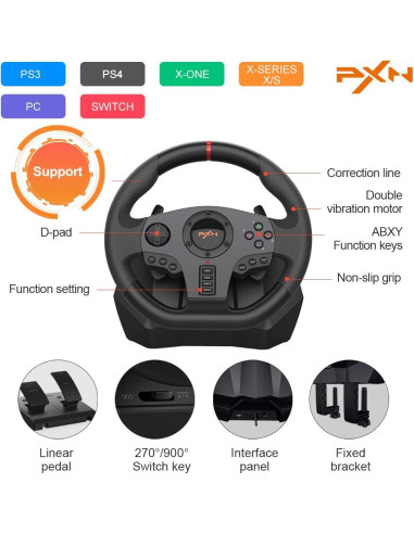 Volante de Juego PXN V900 270/900 con Pedales y Vibración