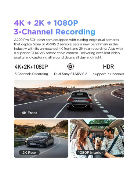 Cámara Dash VIOFO A229 Pro 3CH 4K Triple Automóvil Cámara Dash VIOFO A229 Pro 3CH 4K Triple Automóvil
