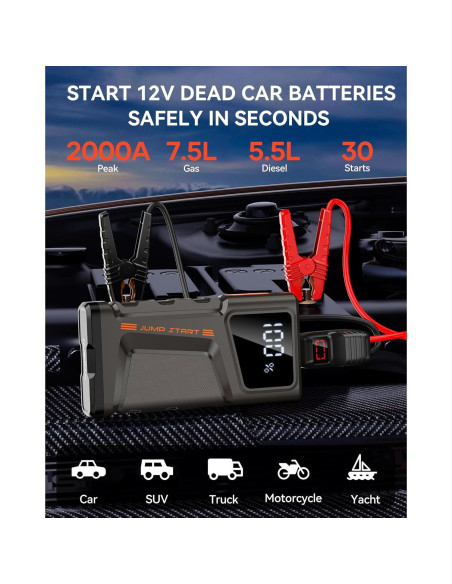 Arrancador de Batería NUSICAN N20 2000A 12V Portátil Arrancador de Batería NUSICAN N20 2000A 12V Portátil