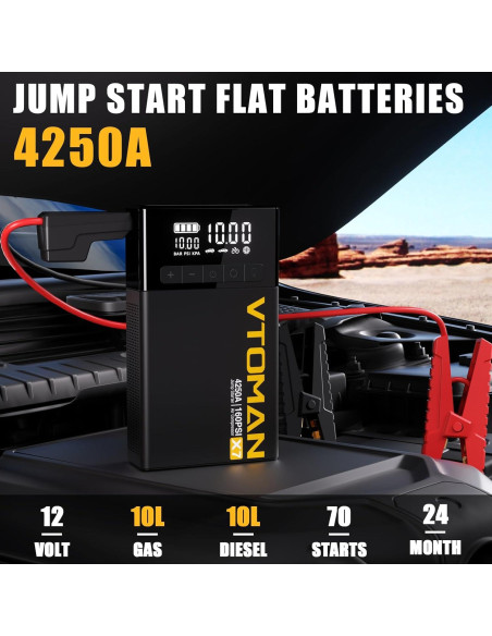 VTOMAN X7 Arrancador de Coche 4250A con Compresor 160PSI VTOMAN X7 Arrancador de Coche 4250A con Compresor 160PSI