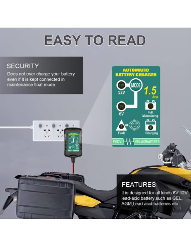 Cargador Automático TPE 6V 12V 1.5A para Baterías de Plomo