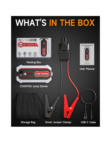 Arrancador de Batería COONYES S306 2000A 12V con Linterna
