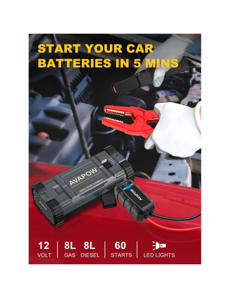 Arrancador de Batería AVAPOW A28 3000A 12V Portátil Arrancador de Batería AVAPOW A28 3000A 12V Portátil