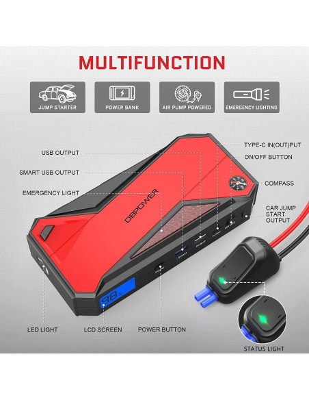 Arrancador de Coche DBPOWER DJS90 1600A 18000mAh LED Arrancador de Coche DBPOWER DJS90 1600A 18000mAh LED