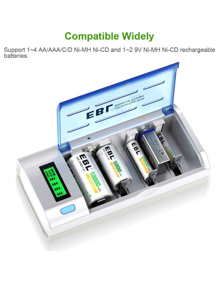 Cargador EBL Inteligente para Baterías AA AAA C D 9V LCD Cargador EBL Inteligente para Baterías AA AAA C D 9V LCD