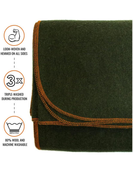 Manta de Lana Arcturus Verde Oliva 162x224 cm Lavable Manta de Lana Arcturus Verde Oliva 162x224 cm Lavable
