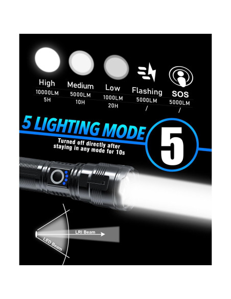 Linterna LED Vnina 100000 Lúmenes Recargable USB C IPX5 Linterna LED Vnina 100000 Lúmenes Recargable USB C IPX5