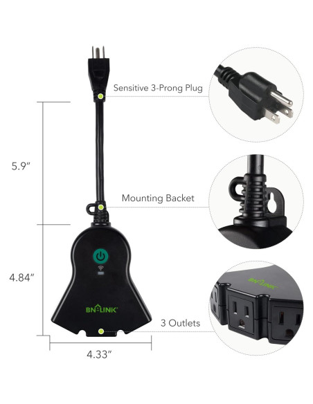 Enchufe Inteligente BN-LINK WiFi Exterior 3 Salidas IP44 Enchufe Inteligente BN-LINK WiFi Exterior 3 Salidas IP44